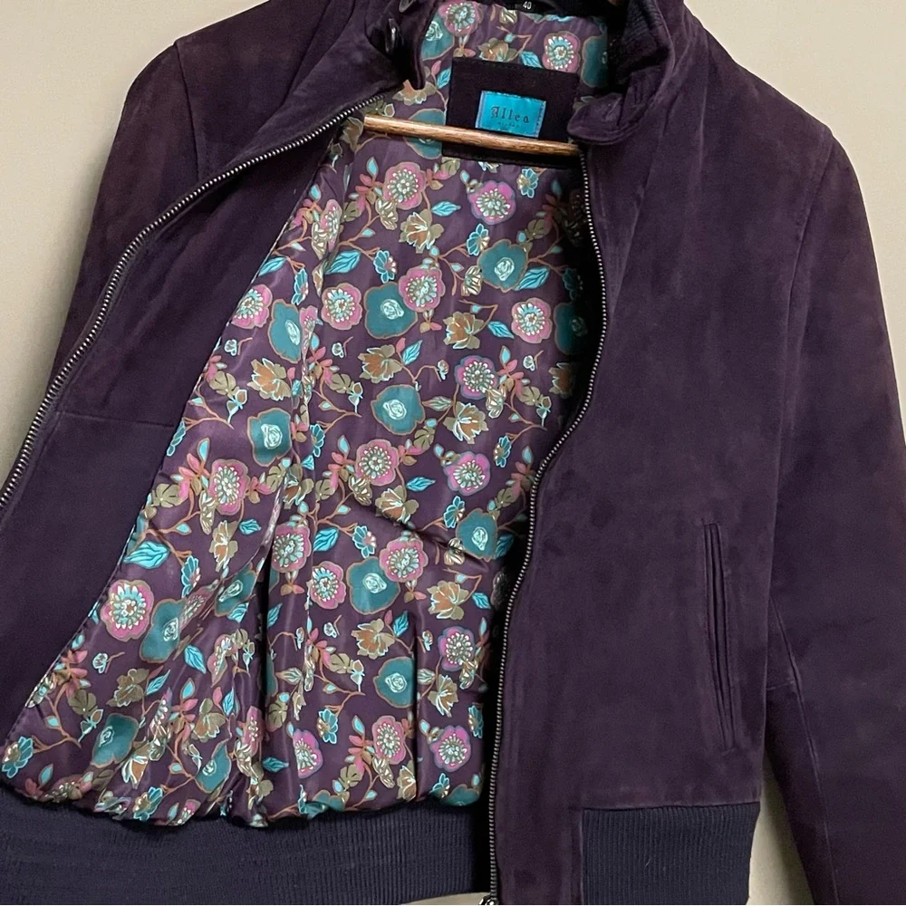 Altea Vintage Purple Suede Leather Bomber Jacket Women’s Italian 40 or Small - Picture 8 of 14
